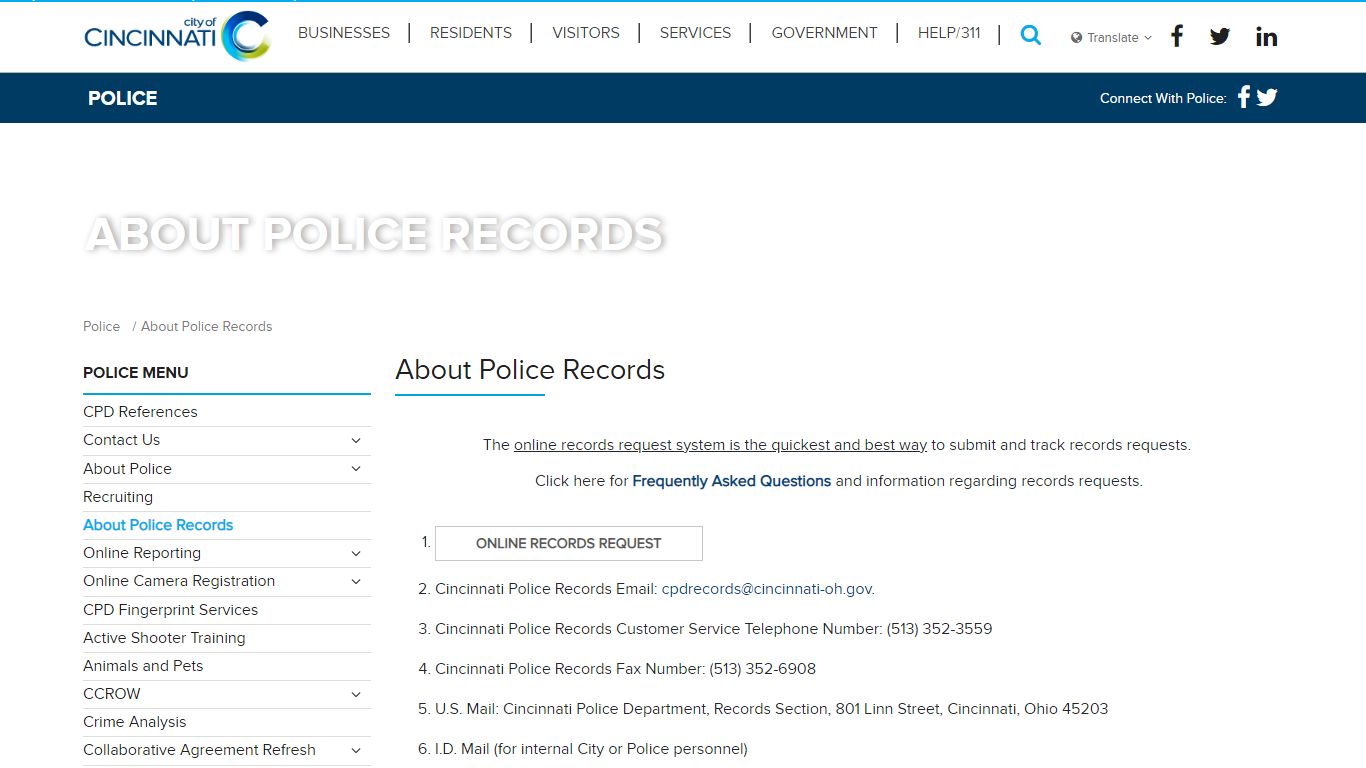CPD Records Request - Cincinnati